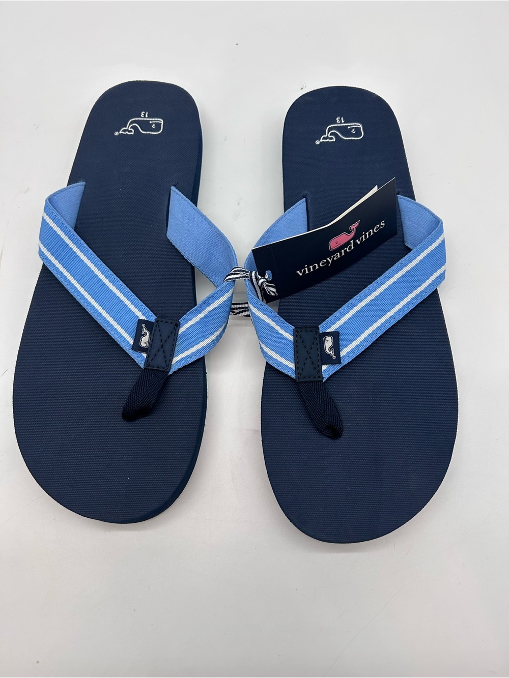 Vineyard Vines Men’s Navy And Light Blue Flip Flops Size 13